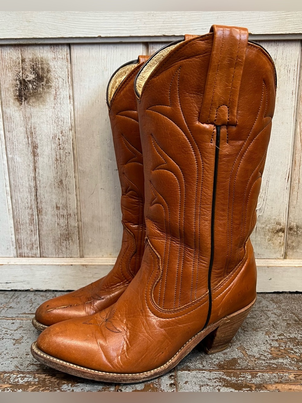 Frye Vintage Leather Western Heeled Cowboy Boots